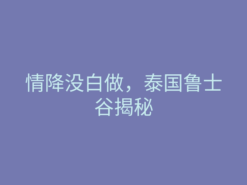 情降没白做,泰国鲁士谷揭秘
