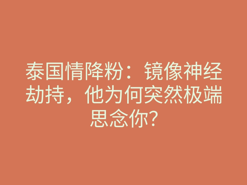 泰国情降粉:镜像神经劫持,他为何突然极端思念你?