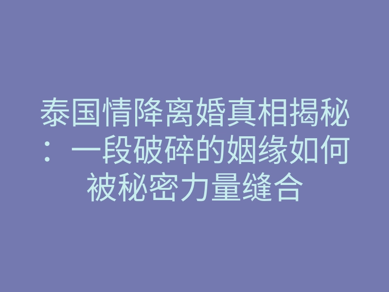 泰国情降离婚真相揭秘:一段破碎的姻缘如何被秘密力量缝合
