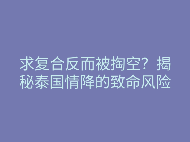 求复合反而被掏空?揭秘泰国情降的致命风险