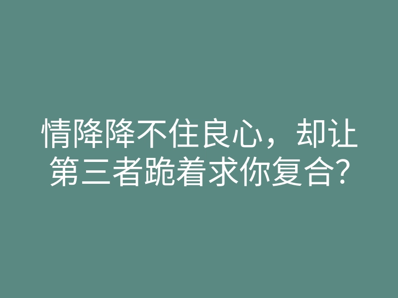情降降不住良心,却让第三者跪着求你复合?